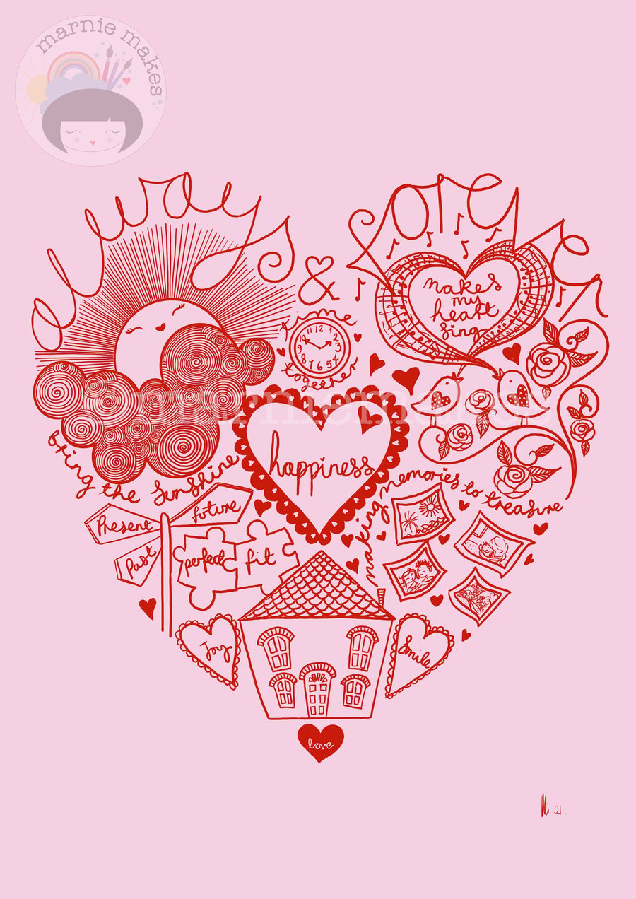 Doodle Love (Pink)- A4 Giclee Print