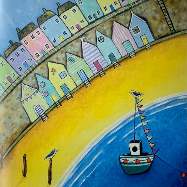 Beach Huts, blank greetings card