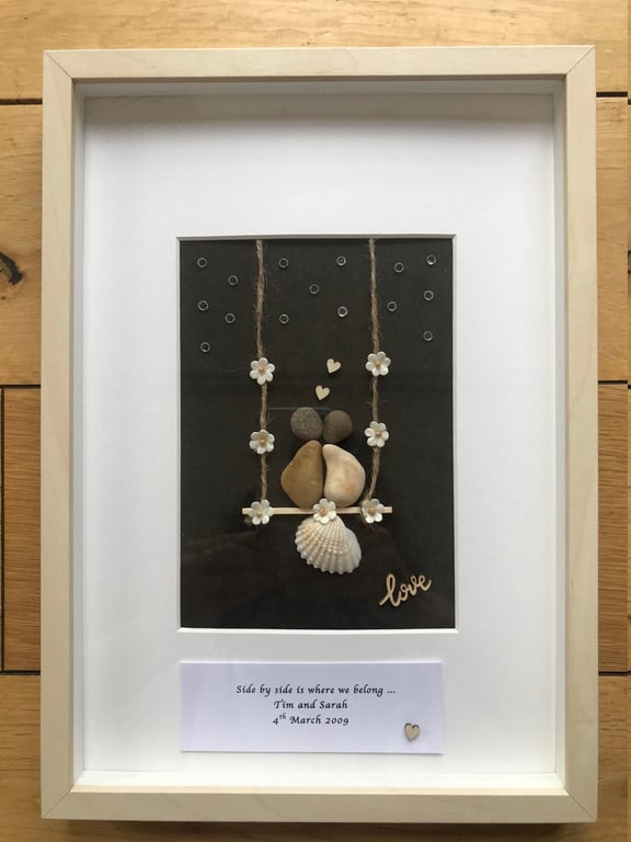 Personalised Wedding Gift, Personalised Pebble Artwork Frame, Wedding Gift, Gift