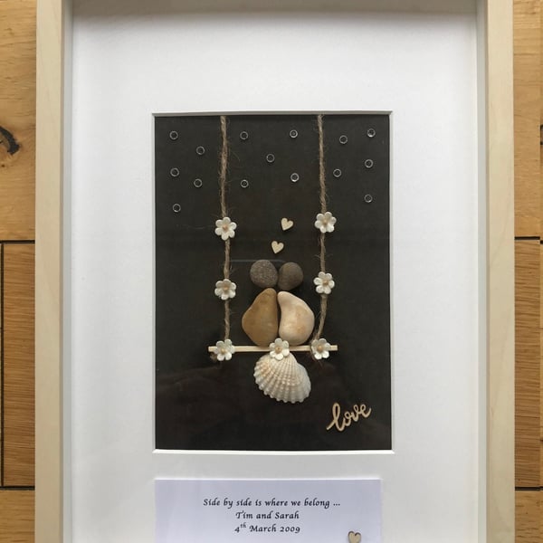 Personalised Wedding Gift, Personalised Pebble Artwork Frame, Wedding Gift, Gift
