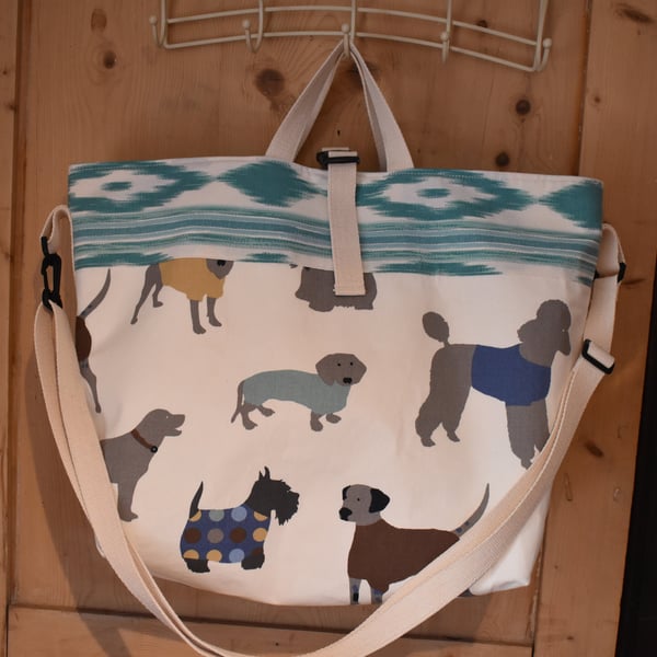 Beautiful big dog print shopping, work or travel tote. Strong Fabrics well sewn.