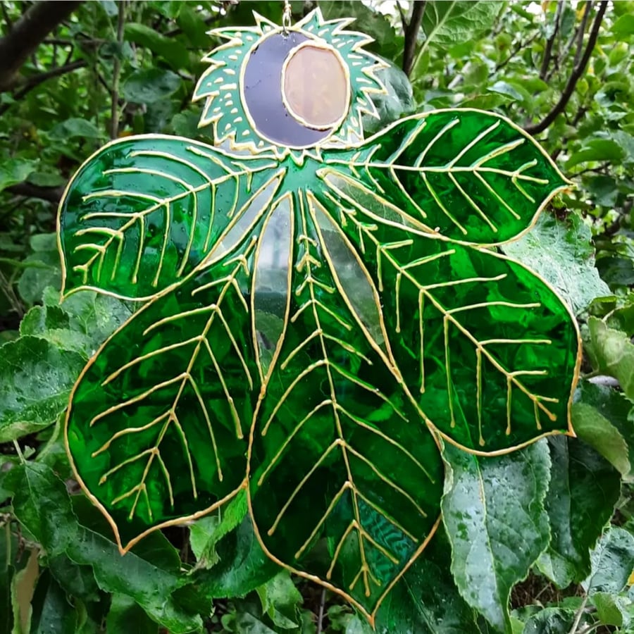 Conker Tree Leaves Suncatcher Window Hanging Decoration Autumn Leaves