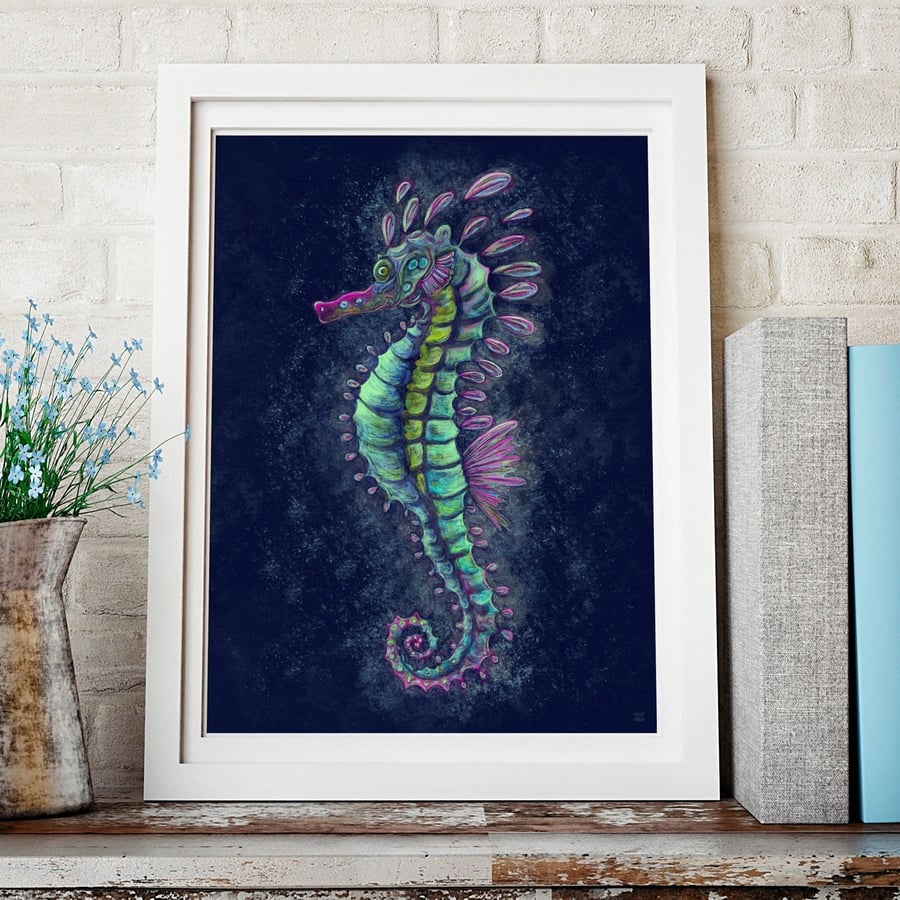 Seahorse Art Print, Ocean Print, Tropical Print, Bathroom Art Print, Ocean Life