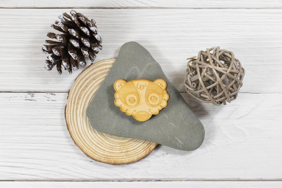 Native Creatures Wooden Badger Brooch, Pin, Clasp, Badge