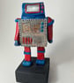 Handbuilt Ceramic Robot: Red and Blue "Wobot" Figurine