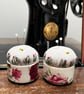 Pair of Rose Dish Pin Cushions - embroidered with bee and flowers