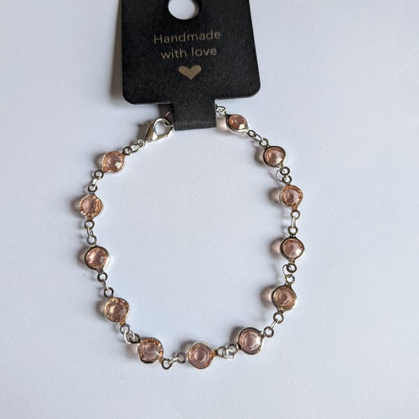 Rose Pink  Bracelet. Silver Tone. Costume Jewellery