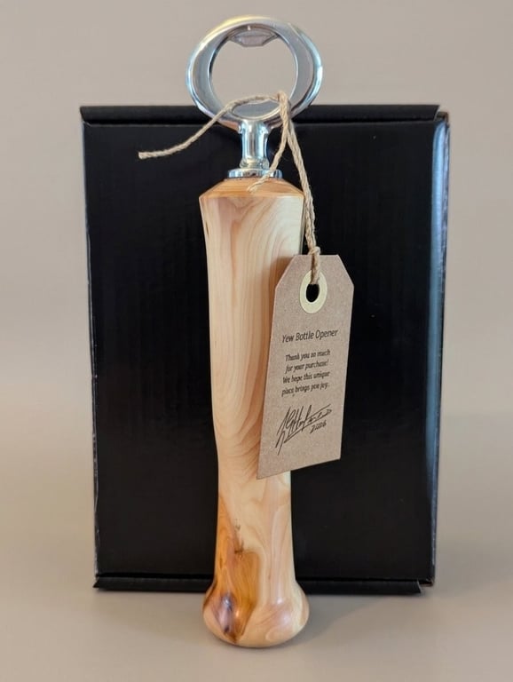 Handturned Yew bottle opener 