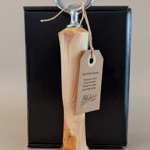 Handturned Yew bottle opener 