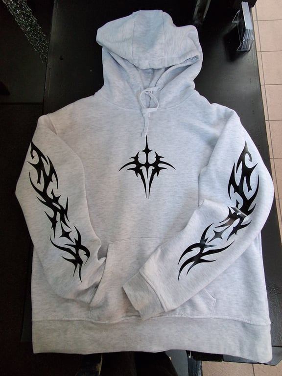 GREY TRIBAL SKULL HOODIE