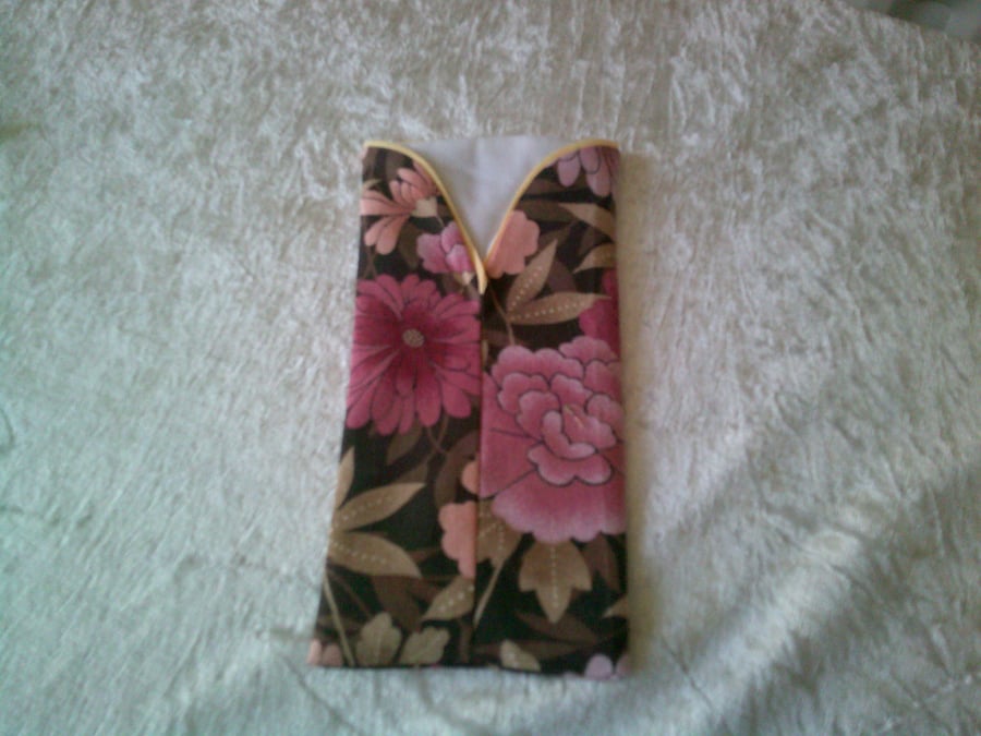 Glasses Case with Pink Flowers on a Brown Background