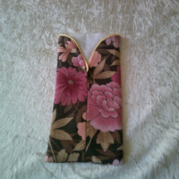 Glasses Case with Pink Flowers on a Brown Background