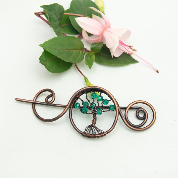 Knitted shawl pin,tree of life copper shawl pin,copper wire scarf pin,