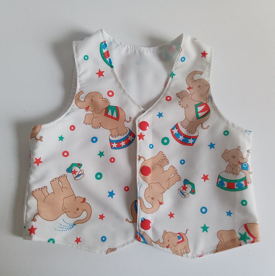 Age 3-6 mths waistcoat, Circus Elephants, lined waistcoat, waistcoat for boys