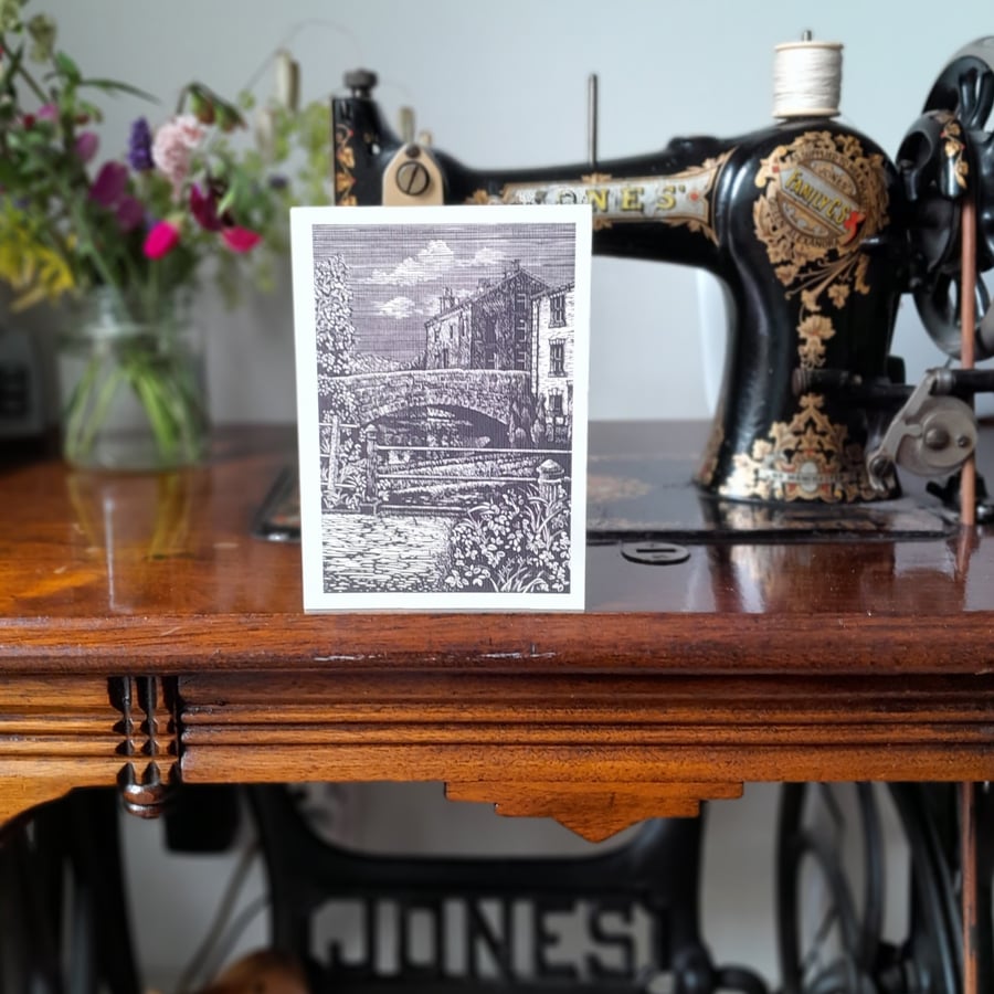 Greetings card of Delph Bridge, Saddleworth