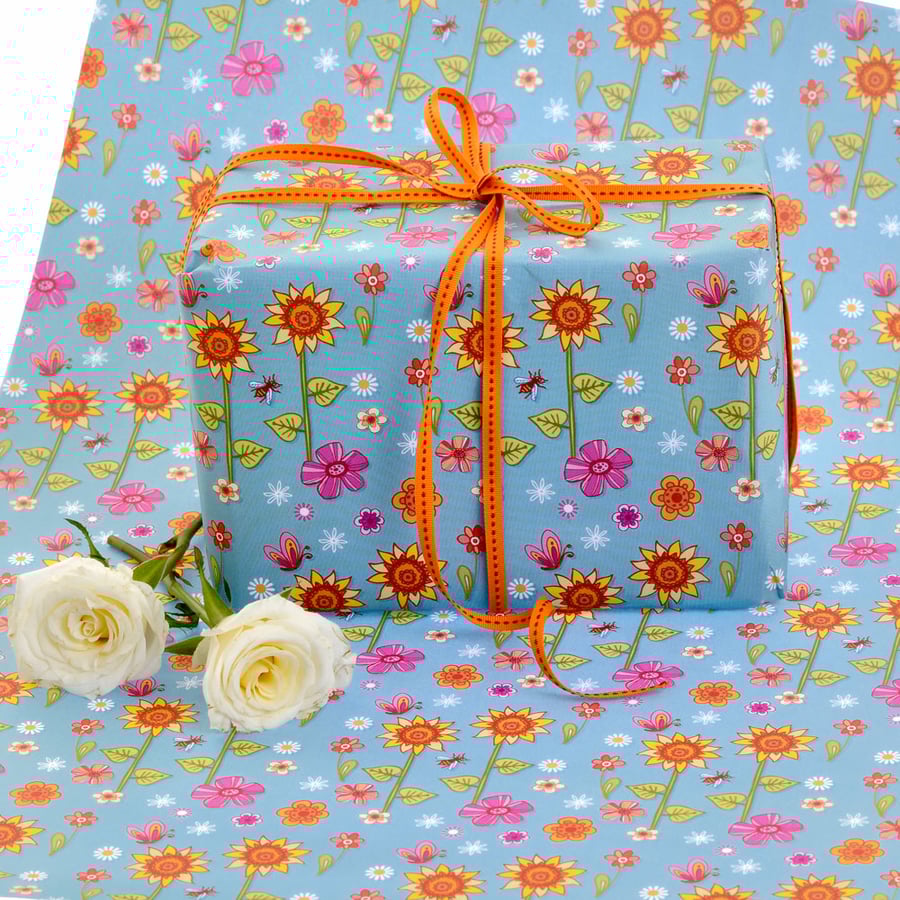 Gift Wrap 2 pack  - Sunflowers and Bees