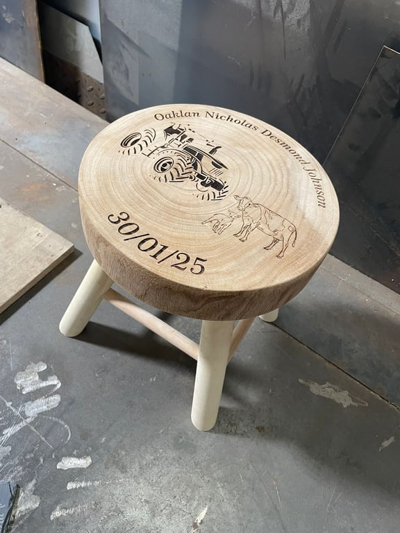 Personalised Children's Wooden Stool - Laser Engraved Name & Date