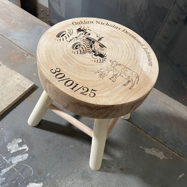 Personalised Children's Wooden Stool - Laser Engraved Name & Date