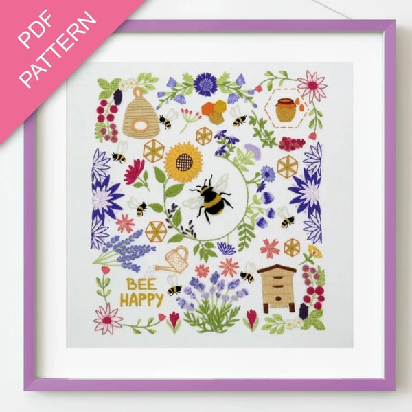 Bees and Blossoms Hand Embroidery PDF Pattern