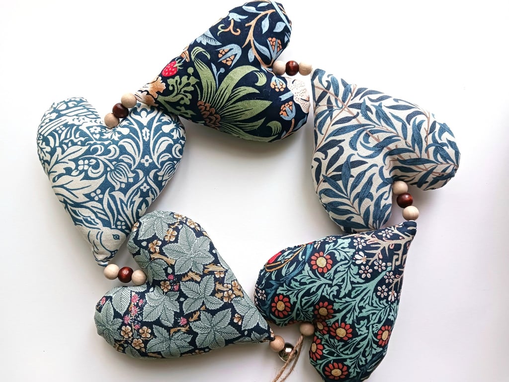 William Morris Fabric hanging heart garland - Blues