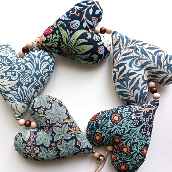 William Morris Fabric hanging heart garland - Blues