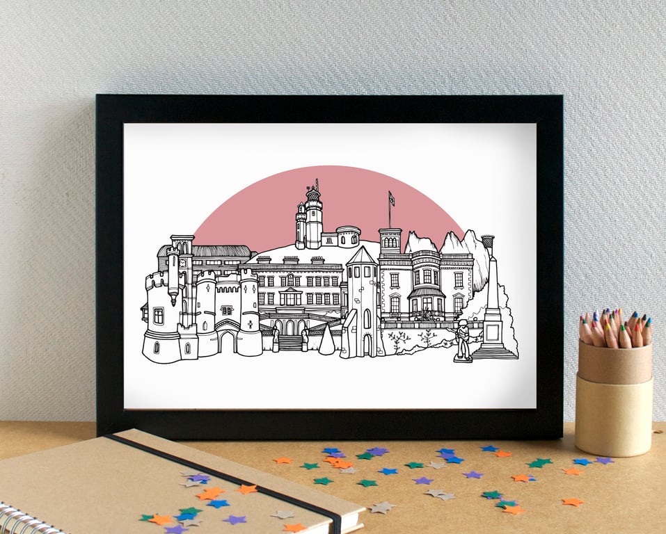 Isle of Wight Landmarks Skyline Art Print