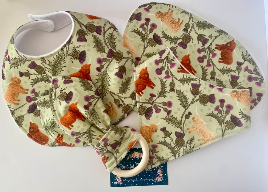 Four piece Highland Cow baby set - Baby Gift Set - Baby Shower Gift