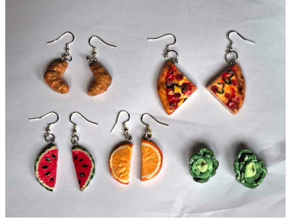 Sterling Silver Fun Food Earrings, Food Lover Gift, Polymer Clay