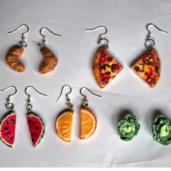 Sterling Silver Fun Food Earrings, Food Lover Gift, Polymer Clay