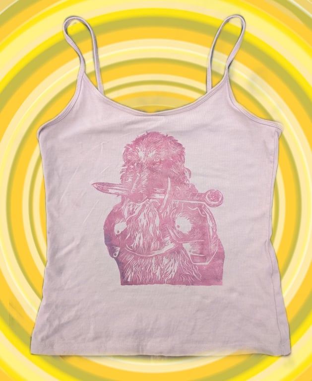 upcycled lino print unique medieval knight borzoi vest top sized small