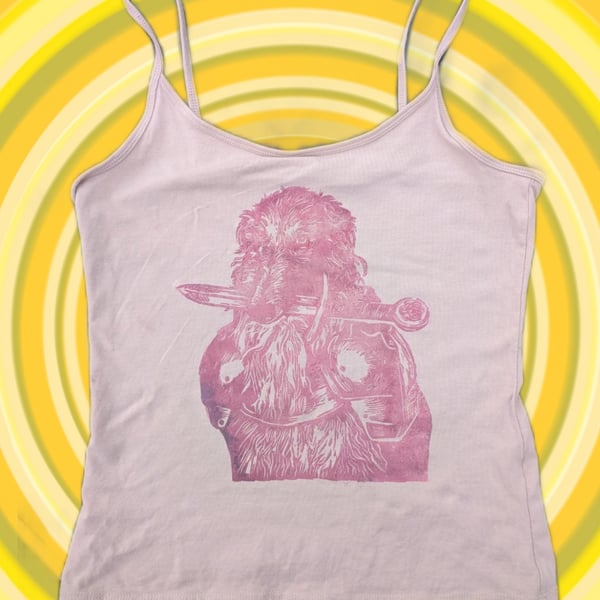 upcycled lino print unique medieval knight borzoi vest top sized small