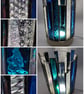 Hand made stained glass, candle holder, teal, blue, iridescent 