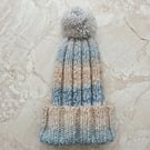 Hand knitted adult multicoloured bobble hat