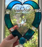 Stained Glass and Wire Heart Suncatcher - Handmade - Deep Turquoise  - Image 3