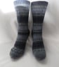 Hand-cranked Knitted Ribbed Wool Socks Size 4 to 5 - Image 1
