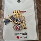Set of 3 crochet markers cats enamel gold tone clasp