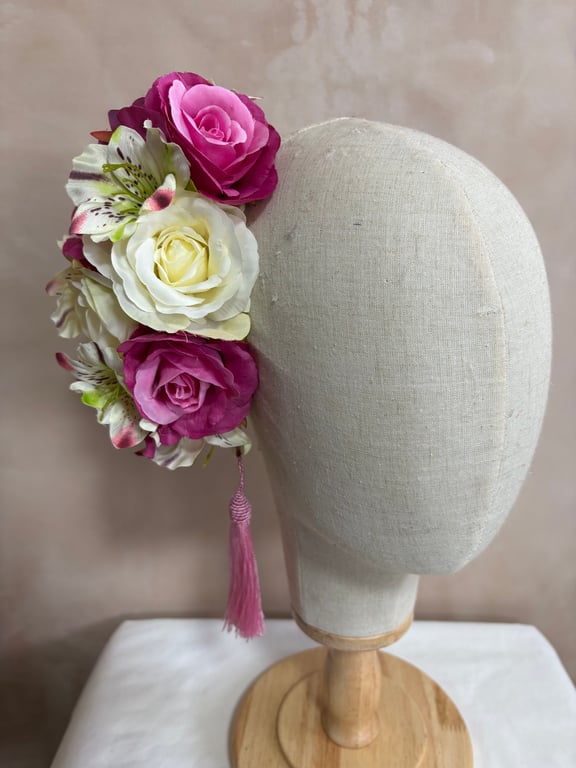 Large pink & Cream Cascade Hair Flower 