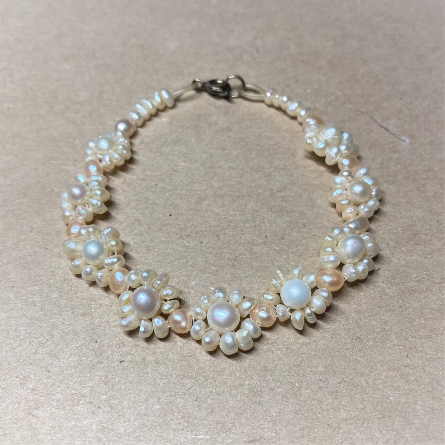 Beautiful Vintage Handmade Flowers Garland - Cultured Freshwater Pearl Bracelet
