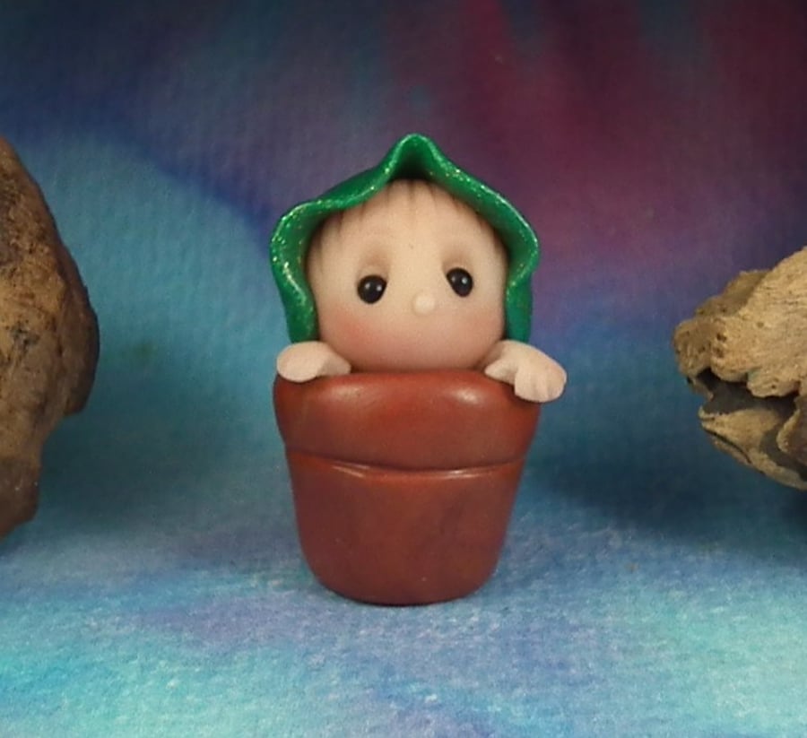 Tiny Potted Garden Gnome 'Mip' 1.5" OOAK Sculpt by Ann Galvin