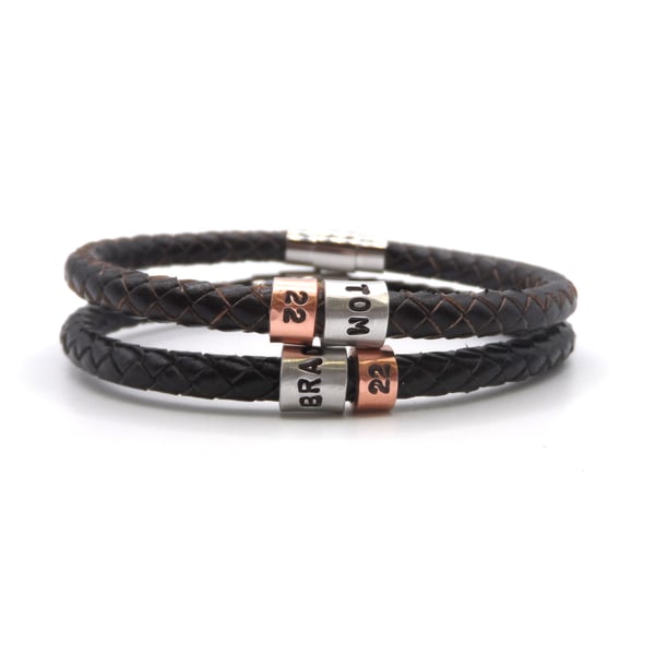 22nd Birthday Gift - Personalised Leather Bracelet - Son Brother Grandson Nephew
