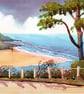 Caswell Bay, Gower Wales - Watercolour Print in 20 x 16'' Mount - Image 1
