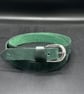 Dark Green Leather Belt with Silver Buckle