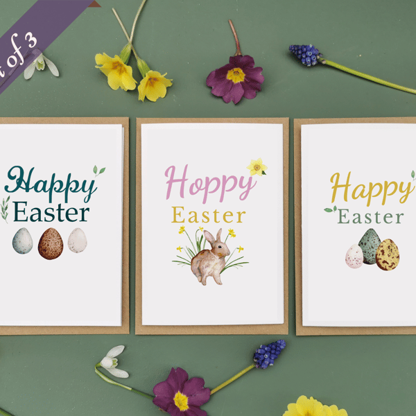 Set of 3 Easter Illustrated Greetings Cards