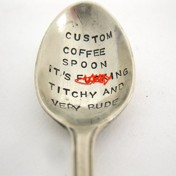 Rude Personalised Coffeespoon, Handstamped Vintage Naughty Spoon for Grownups