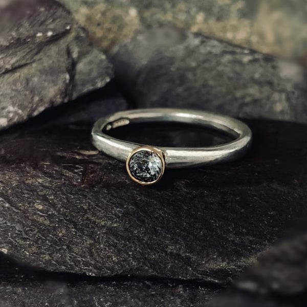 Sterling Silver & Gold Topaz Ring, Handmade Urban Design Jewellery
