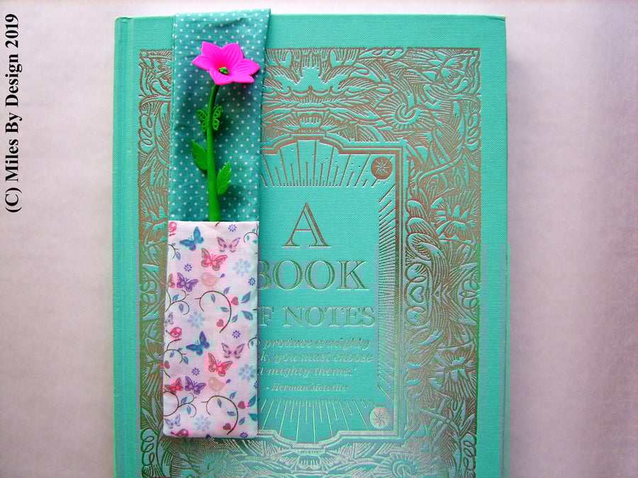 Fabric Pen Holder Bookmark with Pink Flower Pen