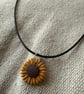 Polymer clay sunflower black cord necklace