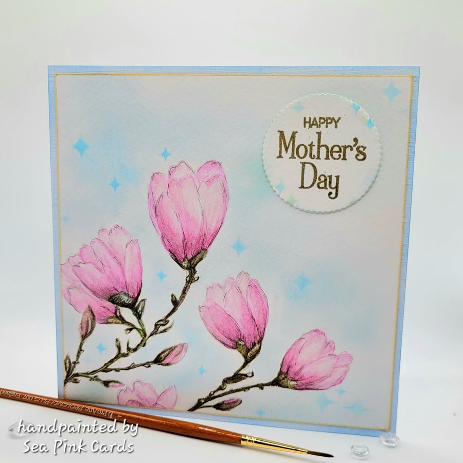 Magnolia Mother's Day Card - handpainted, original art, mum, mother, mothers day
