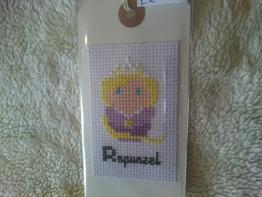 Cross stitched rapunzel gift tag, tangled gift tag, rapunzel tangled gift tag