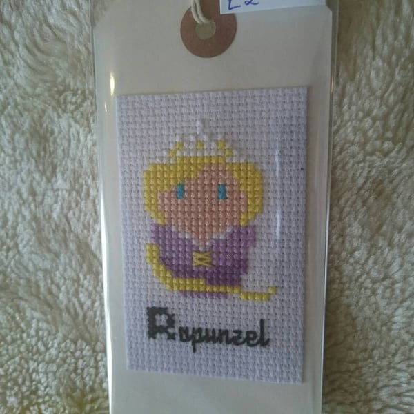 Cross stitched rapunzel gift tag, tangled gift tag, rapunzel tangled gift tag